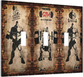 Vintage Gym Retro Brick Dumbbell Triple Toggle Wall Plates 3 Gang Light Switch Cover Decorative Electrical Switchplate Faceplate Dimmer for Bedroom Kidroom Bathroom Gyms Decor