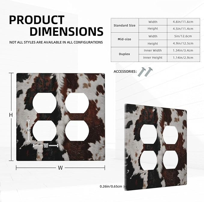 Cowhide Print Abstract Animal Fur Rustic Outlet Covers 2 Gang Double Duplex Decorative Light Switch Covers Electrical Wallplates Socket Faceplate for Farmhouse Home Decor