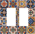 Mexican Talavera Tiles Flower Vintage Decorative Outlet Covers 2 Gang Double GFCI Rocker Electrical Wall Panels Light Switch Cover Plate for Kitchen Bathroom Decor