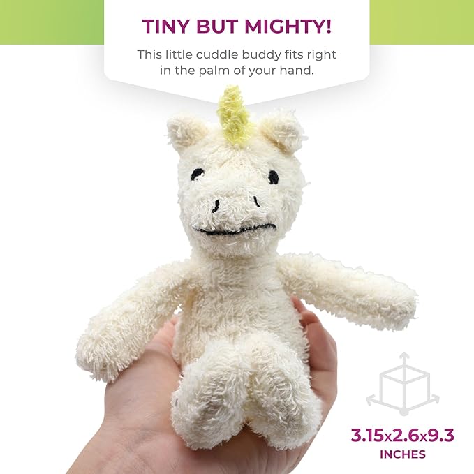 Thermal-Aid Zoo Mini — (Juno the Unicorn) — Mold-Resistant, Washable Hot & Cold Pack for Kids — Heating and Cooling Pad with Natural Corn Filling — Reusable Plush Toy