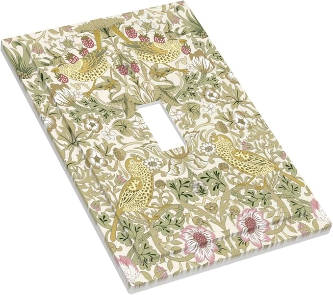 William Morris Vintage Strawberry Bird Botanical Decorative Light Switch Cover 1 Gang Single Toggle Device Electrical Faceplate Switchplates Decorator Outlet Wall Plate for Farmhouse Home Decor