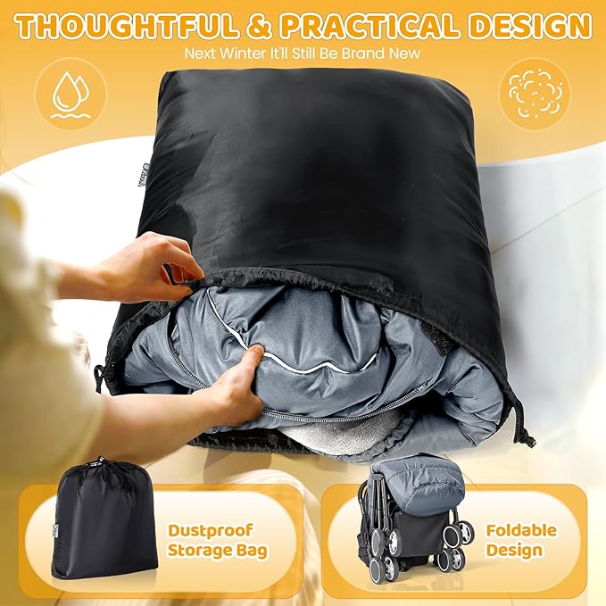 Orzbow Universal Stroller Bunting Bag with Extra Footmuff for Toddler, Kids, Warm Waterproof Stroller Blanket, Winter Cover, Baby Bunting Bag - Protect Babies from Cold Winds, Grey