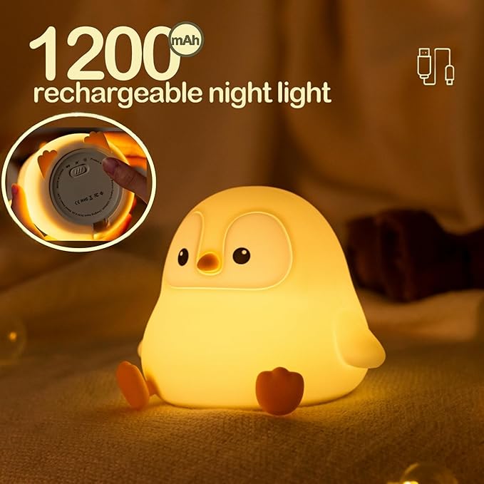 YR YRHH-PET Penguin Night Light for Kids, Squishy Rechargeable Penguin Lamp, Cute White Elephant Christmas Gifts, Dimmable Touch Penguins Nightlight, Boy Girl Baby Nursery Room College Animal Décor