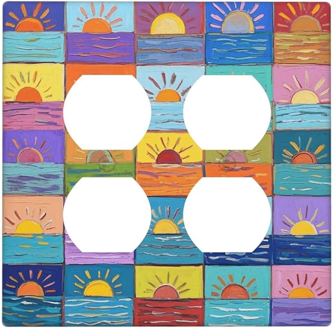 Sunrise Double Duplex Receptacle Outlet Cover Wall Plate Decorative 2 Gang Light Switch Covers Electrical Switchplate Home Decorate Faceplat for Bathroom Bedroom Kitchen Room 4.5 x 4.5 Inch