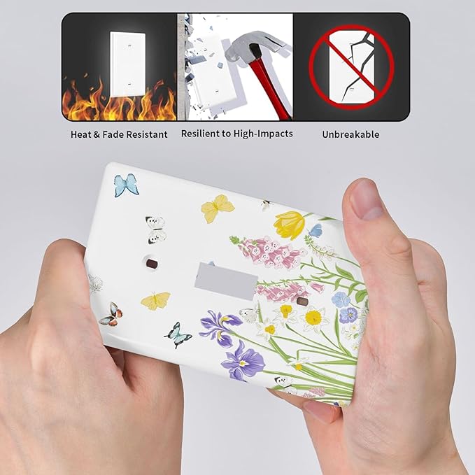 Flower Butterfly Light Switch Cover Plates Decorative Single Toggle Wall Plate, 1 Gang Lightswitch Cover