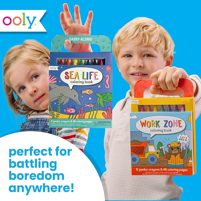 Ooly Travel Art Kit with 9 Jumbo Crayons & 48 Themed Coloring Pages & Case for Easy Traveling Art Creation, Perfect Airplane & Road Trip Activities for Kids - Sea Life