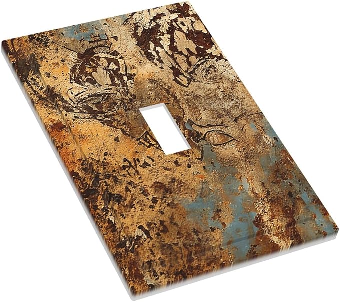 Light Switch Cover Plate Shabby Old Rusty Antique Brass Copper Print 1 Gang Wall Plate Cover Single Toggle Outlet Covers Decorative Switch Plate Covers Electrical Faceplate for Kitchen Home