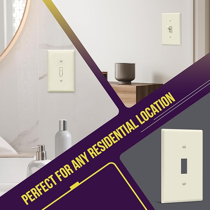 ENERLITES Toggle Light Switch Wall Plate, Gloss Finish, Mid-Size 1-Gang 4.88" x 3.11", Unbreakable Polycarbonate Thermoplastic, UL Listed, 8811M-LA-10PCS, Light Almond, 10 Pack