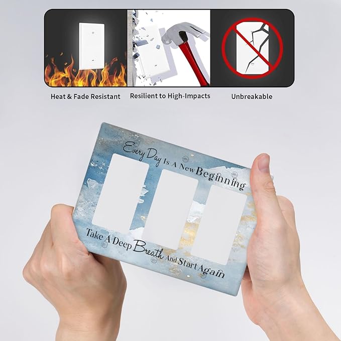 Decorative Outlet Covers Motivational Quotes Blue Abstract Texture 3 Gang Light Switch Cover Plate Triple Rocker Wall Plates for Electrical Outlets Switch Plate Covers for Home Decor