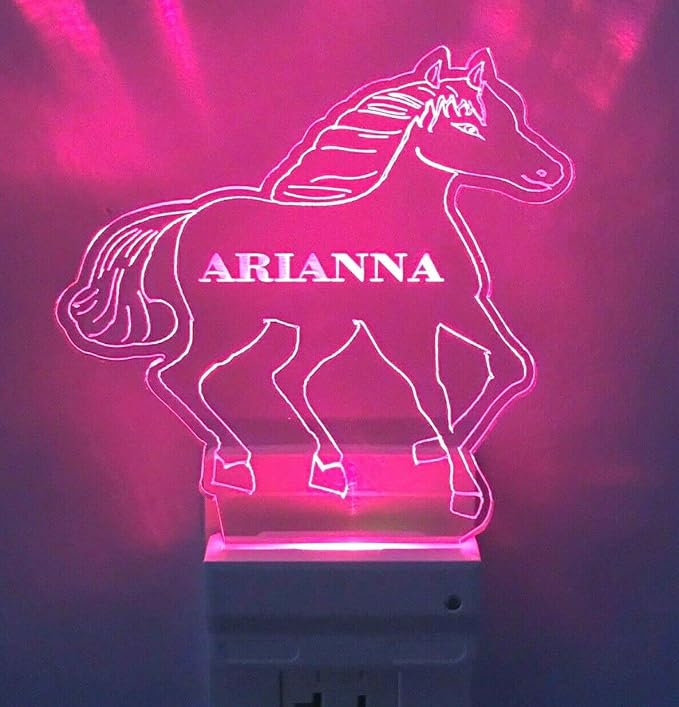 MIRROR MANIA Night Light Multi Color Personalized LED Plug-in, Ultra-Slim Touch Night Light Smart Dusk to Dawn Sensor, Kids Children's Bedroom Kitchen Bathroom Hallway Play Room Variations (Horse)