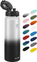 Fanhaw 32 oz Insulated Stainless Steel Water Bottle with Anti-Dust Chug Lid, Leakproof Vacuum Sports Bottle for Men & Women (White Black)