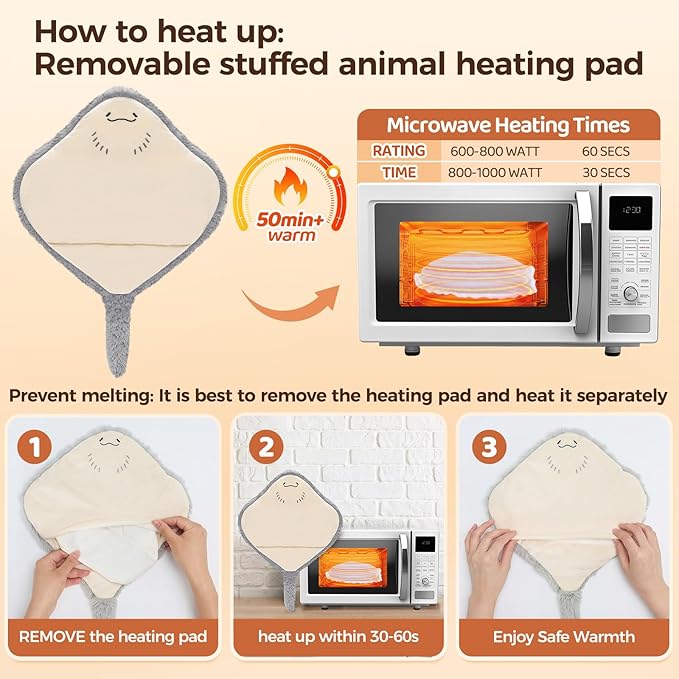 Mewaii Stingray Microwavable Unscented 1.6lbs Volcanic Rock Heating Pad 50-Minute Lasting Warmth Perfect Fit Heatable Stuffed Animals Plush for Period Cramps Menstruation Gifts for Girls Women