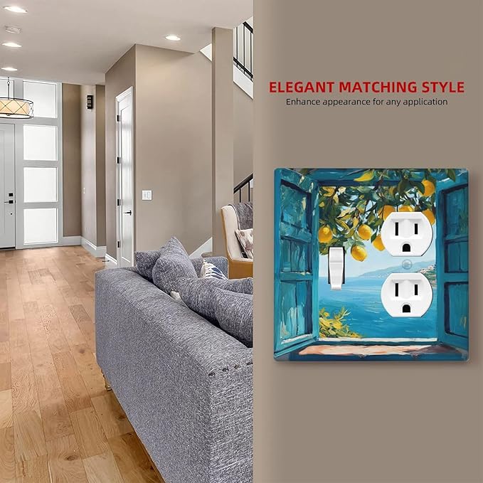 Window View Coastal Lemon Tree Mediterranean Landscape Wallplates 1 Toggle 1 Duplex Switch Plate Electrical GFCI Faceplate Decorative Light Switch Covers for Bedroom Living Room Decor