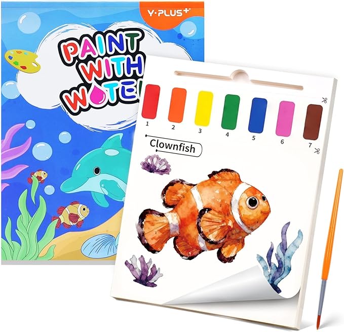 YPLUS Paint with Water Books for Toddlers, Watercolor Painting Paper, Gift for Kids Ages 1-3, 2-4, 4-6, Art Craft Gift for Drawing with Brush - Sea