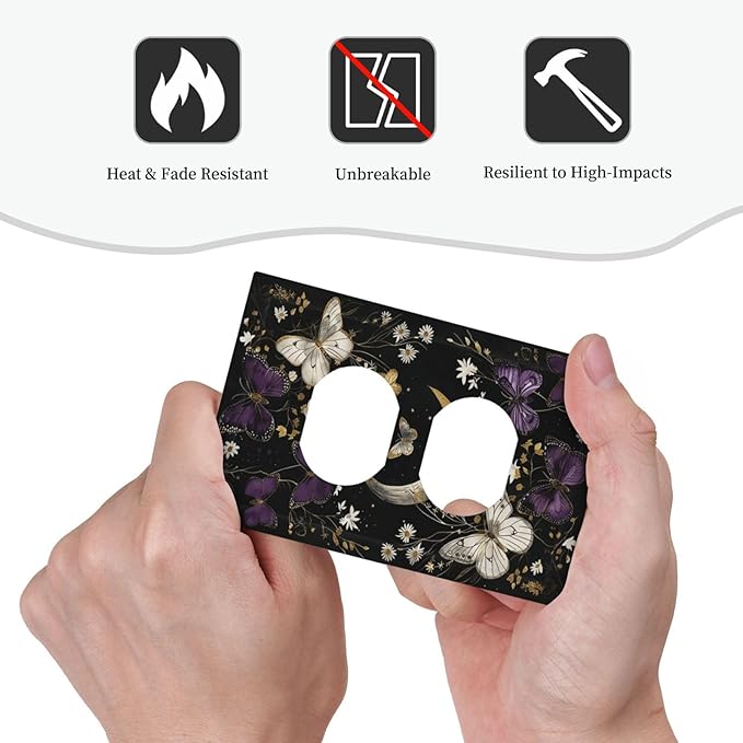 Outlet Covers Boho Crescent Moon Butterfly 1 Gang Duplex Light Switch Cover Plate Decorative Switch Plate Covers Electrical Socket Cover for Bedroom Home Decor
