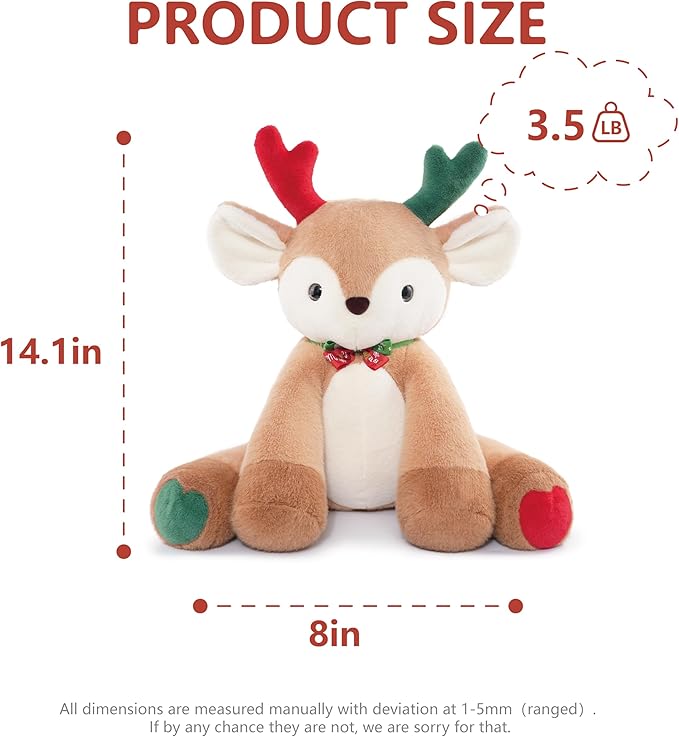 Niuniu Daddy 14" | 3.5 Pound Deer Weighted Stuffed Animals, Heavy Moose Sleeping Plush Toys for Kids Adults, Weighted Beads for Stuffed Animal Body Pillow for Cuddling Gift Birthday Christmas Holiday