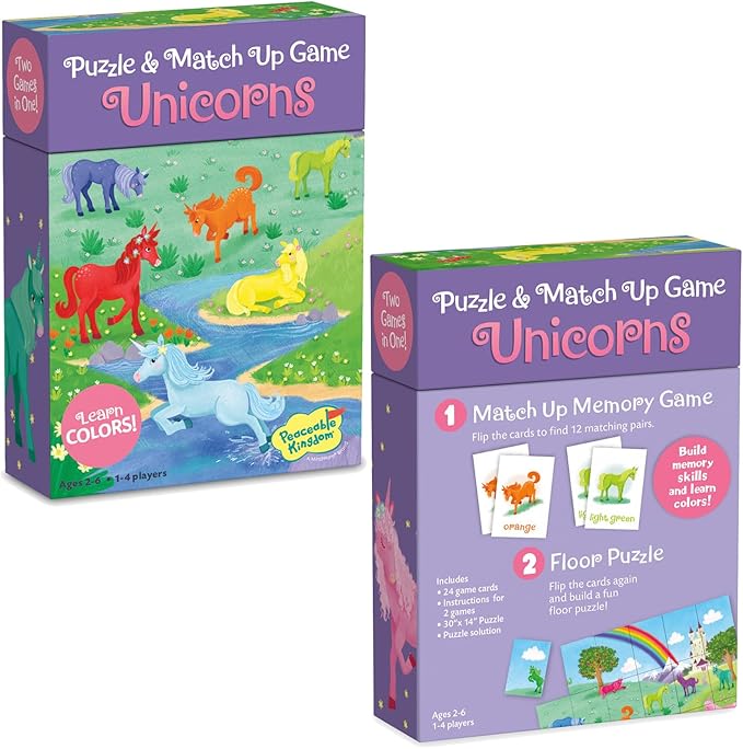 Peaceable Kingdom Unicorn Puzzle and Match Up Game