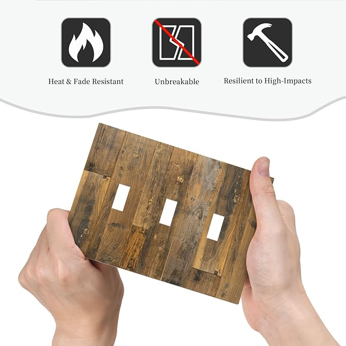 Brown Wood Vintage Rustic Old Board Decorative Switch Plates 3 Gang Wall Plate Triple Toggle Light Switch Cover Faceplate Electrical Wall Panels for Farmhouse Home Decor