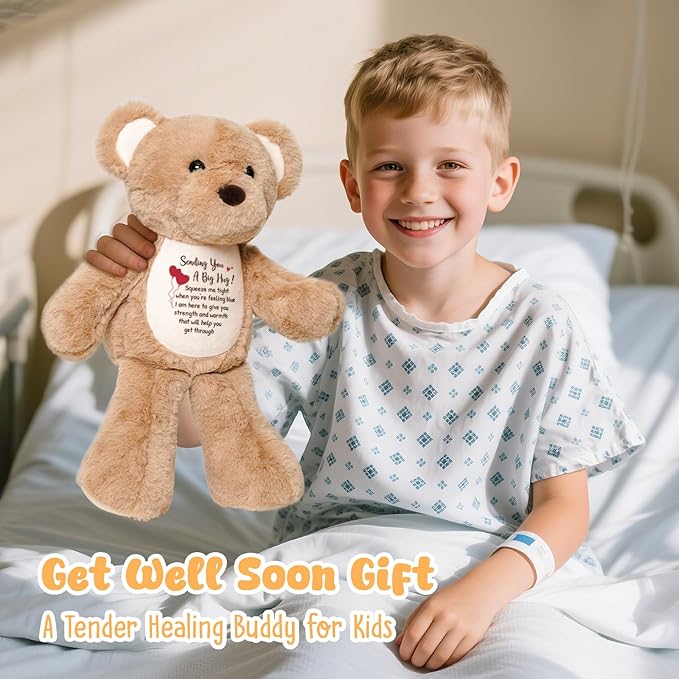Soft Teddy Bear Plush Toy, A Big Hug Get Well Soon Comfort Bear with Sympathy Message, Emotional Support Gift for Women, Kids, Girls, Toddlers, Thinking of You Memorial Loved Present 15"