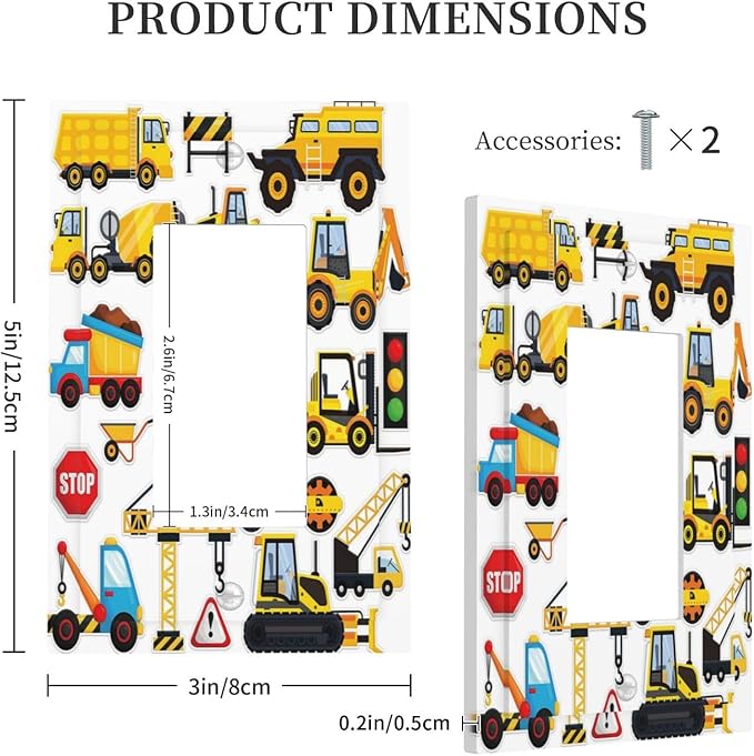Yellow Truck Cartoon Transportation 1 Gang Rocker Light Switch Plate Single Decora Outlet Wall Plate Cover Faceplate Decorative Switchplate GFCI for Kidroom Bathroom Living Room Bedroom Decorate