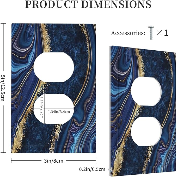 Modern Luxury Navy Blue Marble 1 Gang Outlet Covers Duplex Receptacle Wall Plate Decorative Faceplate Switchplates Abstract Blue Black Gold Marble Gold Foil Boys Men Home Bathroom Decorate Large Size
