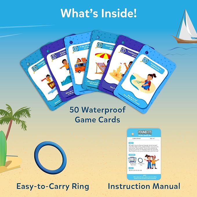 Skillmatics Scavenger Hunt Card Game - Found It Beach, Outdoor Learning Educational Game Collections, Perfect for Kids and Families Who Love Board Games, 50 Waterproof Cards, Gift for Ages 4, 5, 6, 7