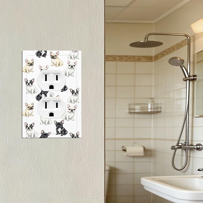 French Bulldog Watercolor Duplex Wall Plate - 1-Gang Standard US Size Playful Frenchie Puppy Outlet Covers, Chic Pattern for Pet Owners Decor