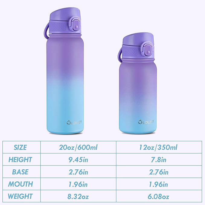 OLDLEY 12oz Kids Insulated Water Bottle, Stainless Steel, Leak-Proof, 355ml, School, Playdates, Active Kids, Daily Use