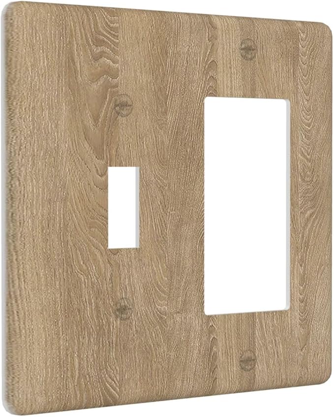 Outlet Covers Light Brown Wood Grain 1 Toggle 1 Rocker Combo Light Switch Cover Plate Decorative Switch Plate Covers Electrical Wall Plate for Farmhouse Cabin Decor