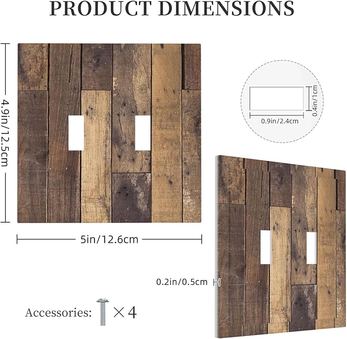Cool Brown Wood Style Vintage Rustic Print Decorative Switch Plates 2 Gang Double Toggle Outlet Light Switch Cover Wall Plate Electrical Faceplate for Farmhouse Home Decor
