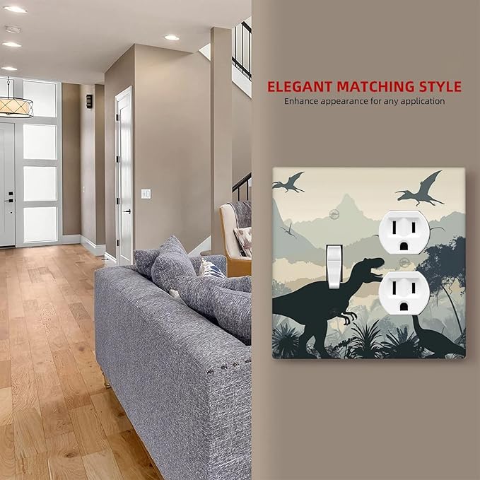 Wallplates Prehistoric World Dinosaur Cartoon Fores 1 Toggle 1 Duplex Switch Plate Electrical GFCI Faceplate Decorative Light Switch Covers for Kids Room Nursery Decor