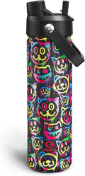 ENCOOL Insulated Water Bottle with Straw Stainless Steel Water Bottle, Leak-Proof, BPA-Free, Double Wall Vacuum Keeps Cold for 24 Hours for Sports, Travel, School (26 oz, Neon Smiley)