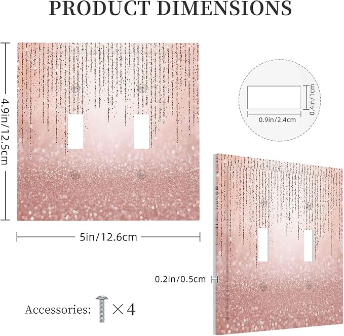 Pink Glittery Bling 2 Gang Double Toggle Light Switch Cover Decorative Wall Plate Faceplate for Kids Boys Girls Bathroom Home Living Room Decor 5" x 4.9…