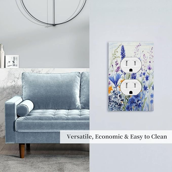 Decorative Outlet Covers Lavender Watercolor Wildflowers Colorful floral 1 Gang Duplex Light Switch Cover Plate Electrical Switch plates Wall Plates Receptacle Covers for Bathroom Bedroom