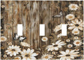 Light Switch Cover Plate Rustic Wood Butterflies Flowers Botanical 3 Gang Triple Toggle Decorative Switch Plates Wall Plates Electrical Switchplate Faceplate for Farmhouse Cabin Decor
