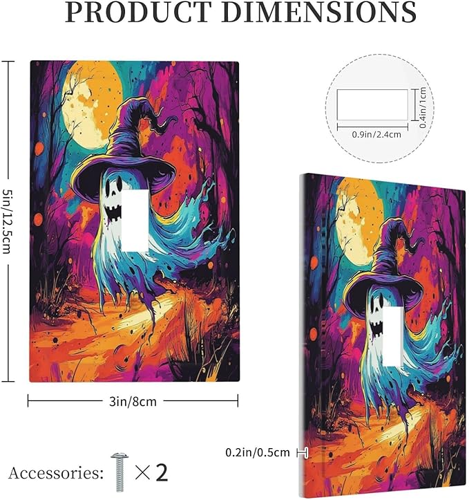 Decorative Light Switch Cover Ghost Colorful Forest Moon Dead Tree 1 Gang Single Toggle Device Electrical Faceplate Switchplates Decorator Outlet Wall Plate For Nursery Kids Room Decor