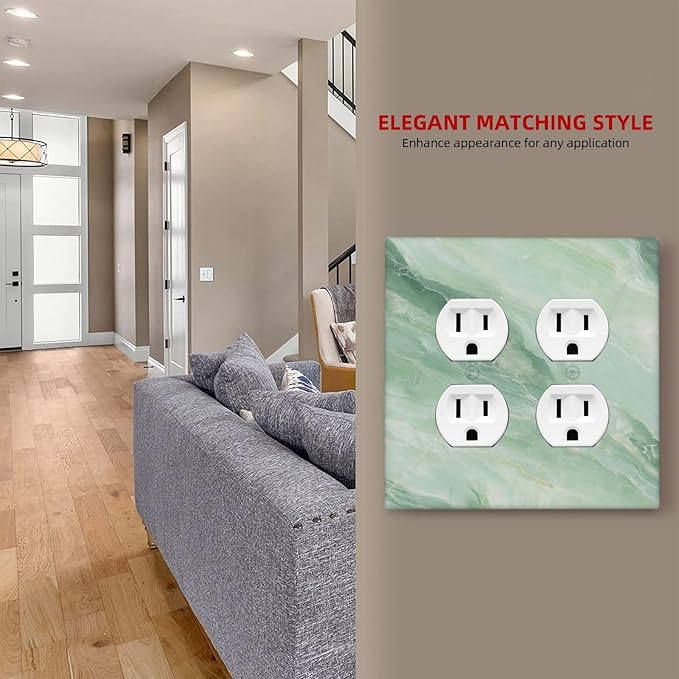 Outlet Covers Green Marble Luxury Abstract 2 Gang Decorative Light Switch Cover Double Duplex Wall Plates Switch Plates Electrical Socket Covers for Bathroom Bedroom Decor