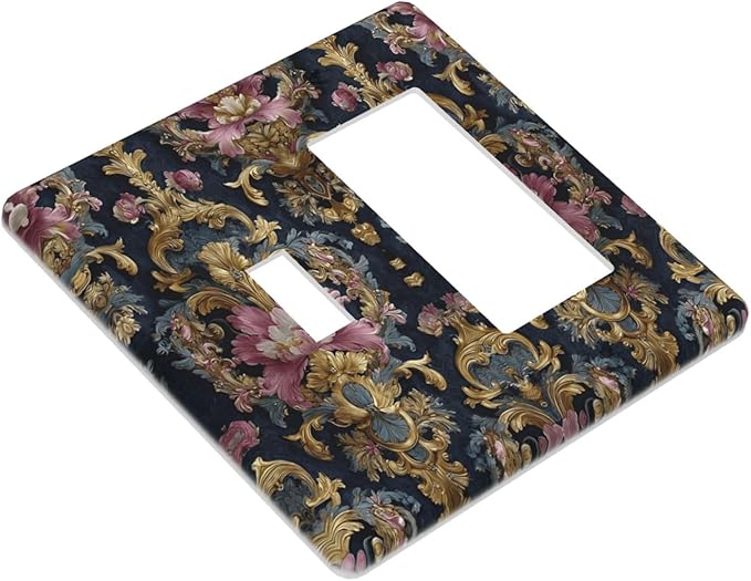 Decorative Outlet Covers Rococo Pink Floral Flower Gold Leaf 2 Gang Light Switch Cover Plate Single Toggle 1 Rocker Wall Plates for Electrical Outlets Switch Plate Covers for Bedroom Decor