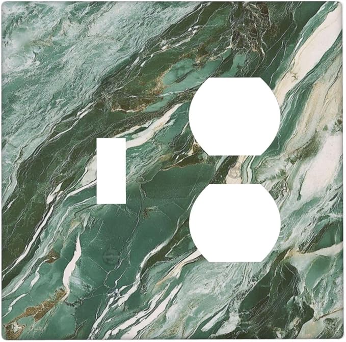 Decorative Switch Cover Plate with Modern Luxury Green Marble Texture Design Toggle Duplex Wall Plate 2 Gang Light Switch Cover Outlet Covers for Kitchen Bathroom Decor