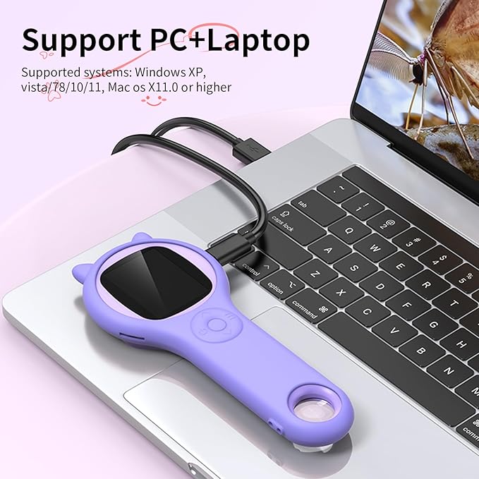 Microscope for Kids - Electronic Handheld Magnifying Glass for Children-STEM Outdoor Science Kit for Summer Travel & Camping Toy,Birthday Gifts Toys for 5-8 9-12 Year Old Girls（Purple）