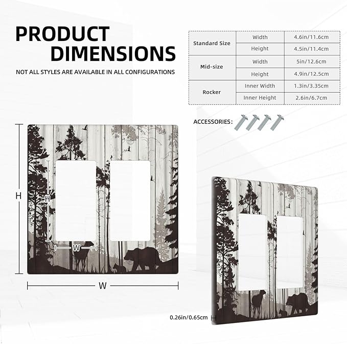 Outlet Covers Rustic Deer Hunting Forest Woodland 2 Gang Wall Plate Double Rocker Light Switch Cover Country Decorative GFCI Receptacle Cover Electrical Switchplate for Farmhouse Home Decor