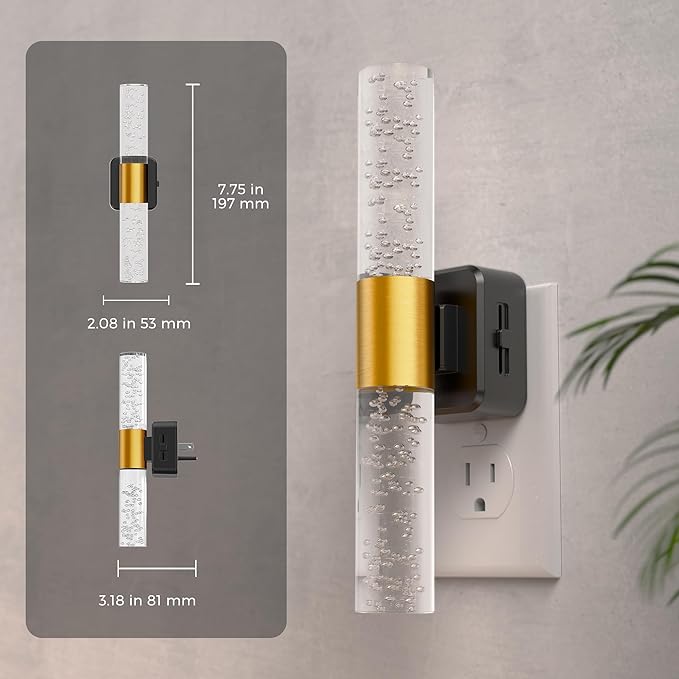 L LOHAS LED Rotating Night Light, Night Lights Plug into Wall, Auto Light Sensor Nightlight Dimmable 100LM, 3000K Soft Light, LED Acrylic Bubble Nightlight Plug in for Bedroom Bathroom Hallway, 1 Pack