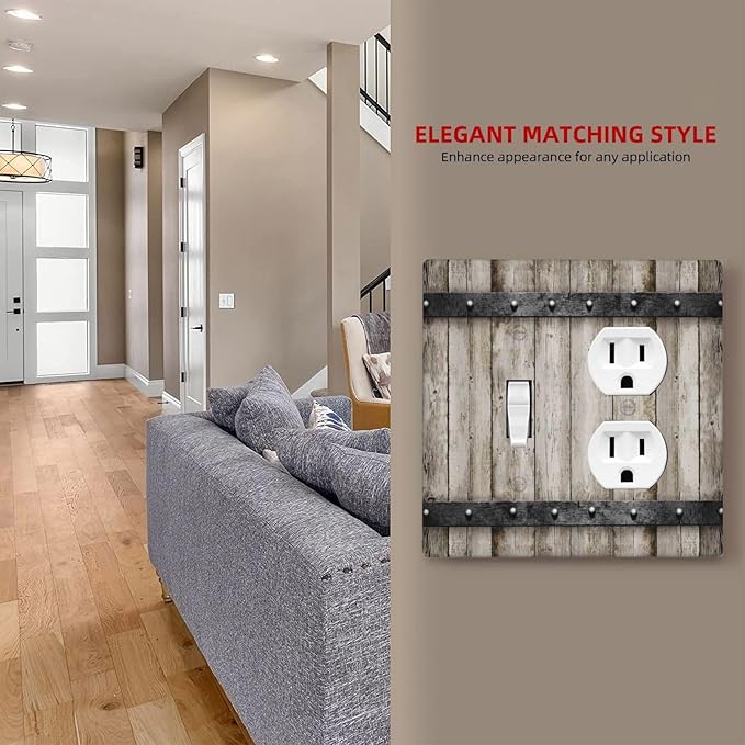 Vintage Retro Western Barn Cabin Wood 2 Gang 1 Toggle/Duplex Combo Outlet Light Switch Cover Wall Plate Electrical Faceplate Decorative Dual Device Switchplate