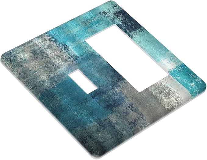 Outlet Covers Teal Blue Modern Geometric Abstract Turquoise Green 1 Toggle 1 Rocker Combination Decorative Wall Plate Electrical Switch Plates Light Switch Cover Plate for living Room Bedroom