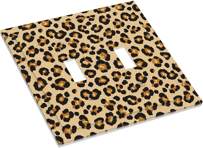 Classic Leopard Print Double Toggle Switch Cover - 2-Gang Standard US Size Retro 90s Wild Safari Light Switch Covers, Bold Leopard Spots for Bedroom or Vanity