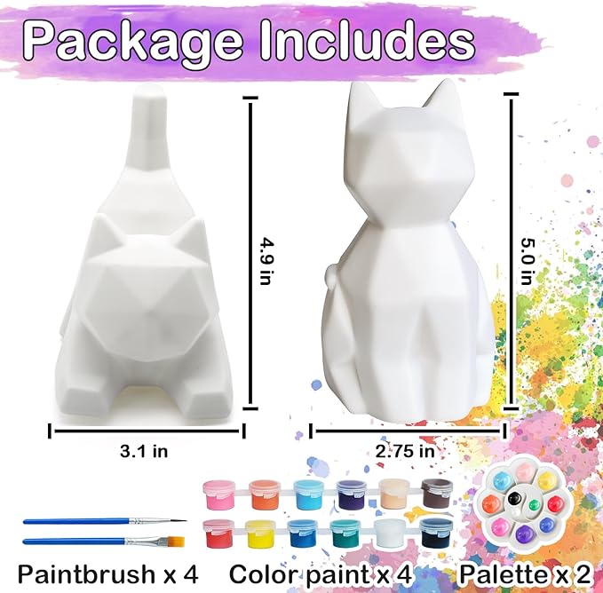 Goody King Paint Your Own Cat Lamp Art Kit, 2PCS DIY Night Light, Arts & Crafts for Kids Ages 8-12, Painting Kit for Girls Boys Age 4 5 6 7 8+, Art Supplies Cat Craft Birthday Gifts for Kids Ages 3+