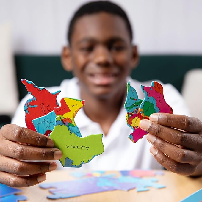 GeoToys GeoPuzzle, World Jigsaw Puzzles, 68 Pc Geography Game & Map Puzzle, Educational Games & Kids Learning Activities, Puzzle Gifts for Children Ages 6-9, Fun Learning Toys for Kids