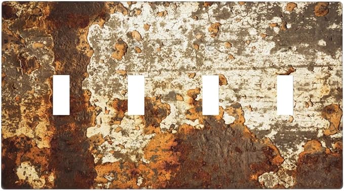 Light Switch Covers Vintage Metal Rust Texture Peeling Paint Quad Toggle Electrical Faceplate 4 Gang Wall Plate Decorative Switch Plates For Farmhouse Cabin Decor
