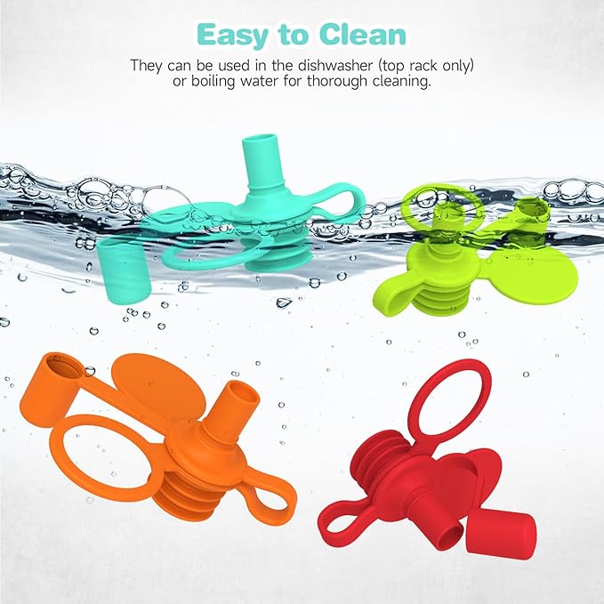 Morlike Baby Water Bottle Cap Silicone Bottles Top Spout Adapter Replacement for Toddlers Kids and Adults, Protects Kids Mouth - No Spill & BPA Free (Mix - 8 Pack)