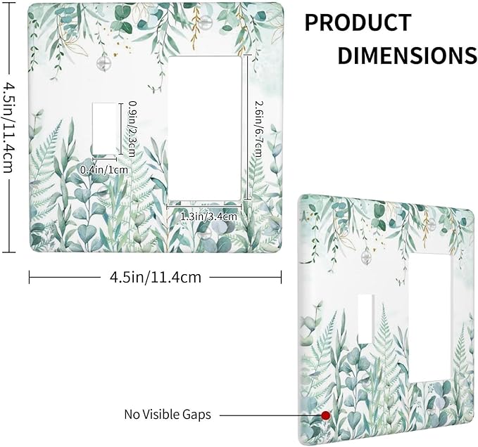 Boho Green Eucalyptus Leaf Floral Sage Flower Outlet Covers 1 Toggle 1 Rocker Combination Decorative Wall Plate Electrical Switch Plates Light Switch Cover Plate for Bedroom Living Room Decor